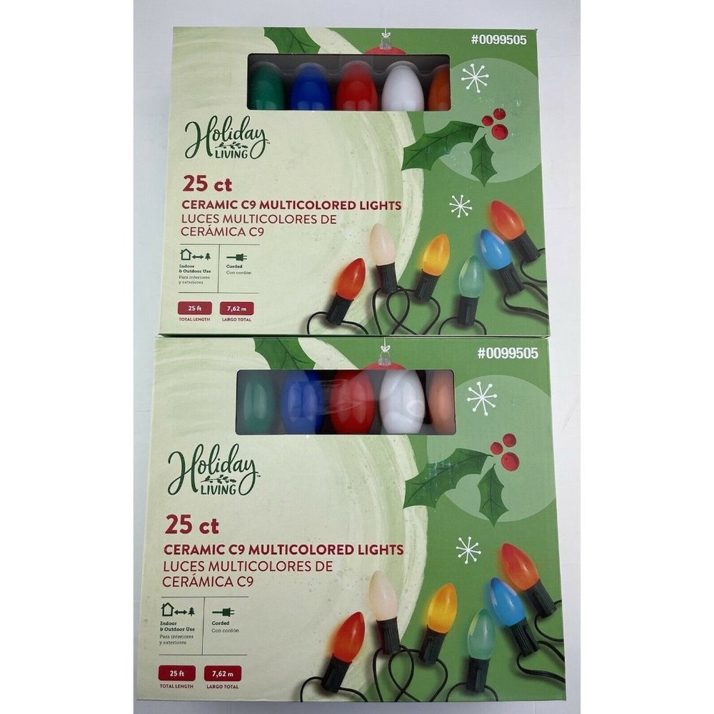 2‎ Boxes C9 Old Fashion Lights Multi Color Indoor Outdoor 25ft Holiday Living